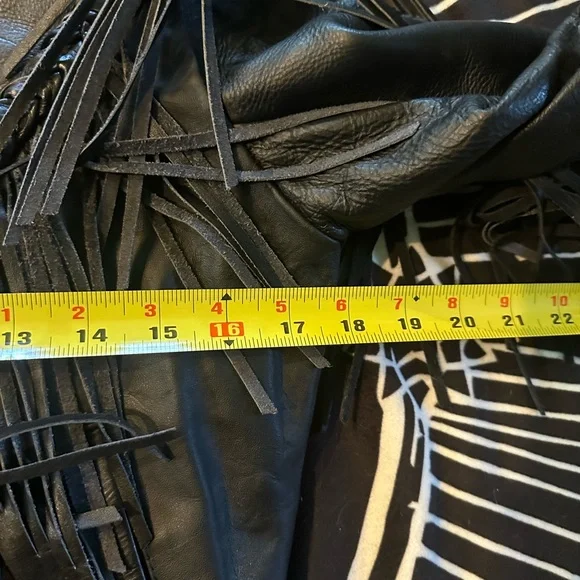 Black Fringe Leather Jacket vintage biker motorcycle jacket - Picture 9 of 10